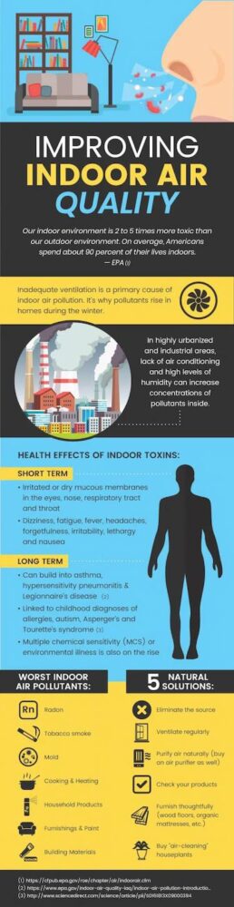 A detailed graphic that explains the health impacts of the air we breathe and the benefits of improving indoor air quality.